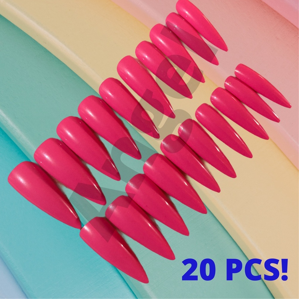 Pink Press On Nails Pressons Long Fake Nails Pointy Ballerina Shape Nail Tech